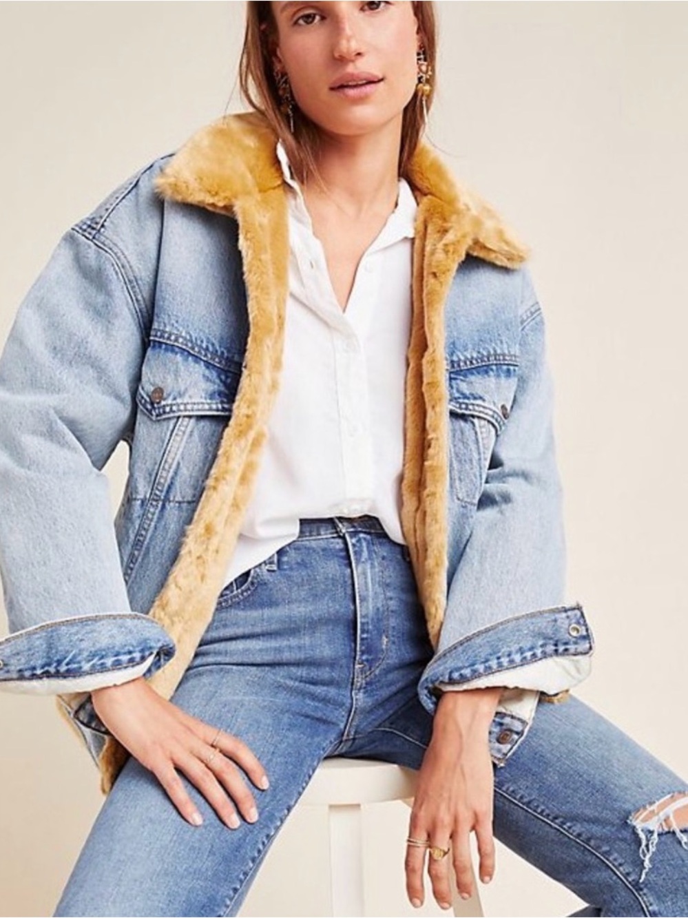 LIKE NEW LEVI’S OVERSIZED REVERSIBLE FAUX- FUR DENIM TRUCKER JACKET Quilted Warm